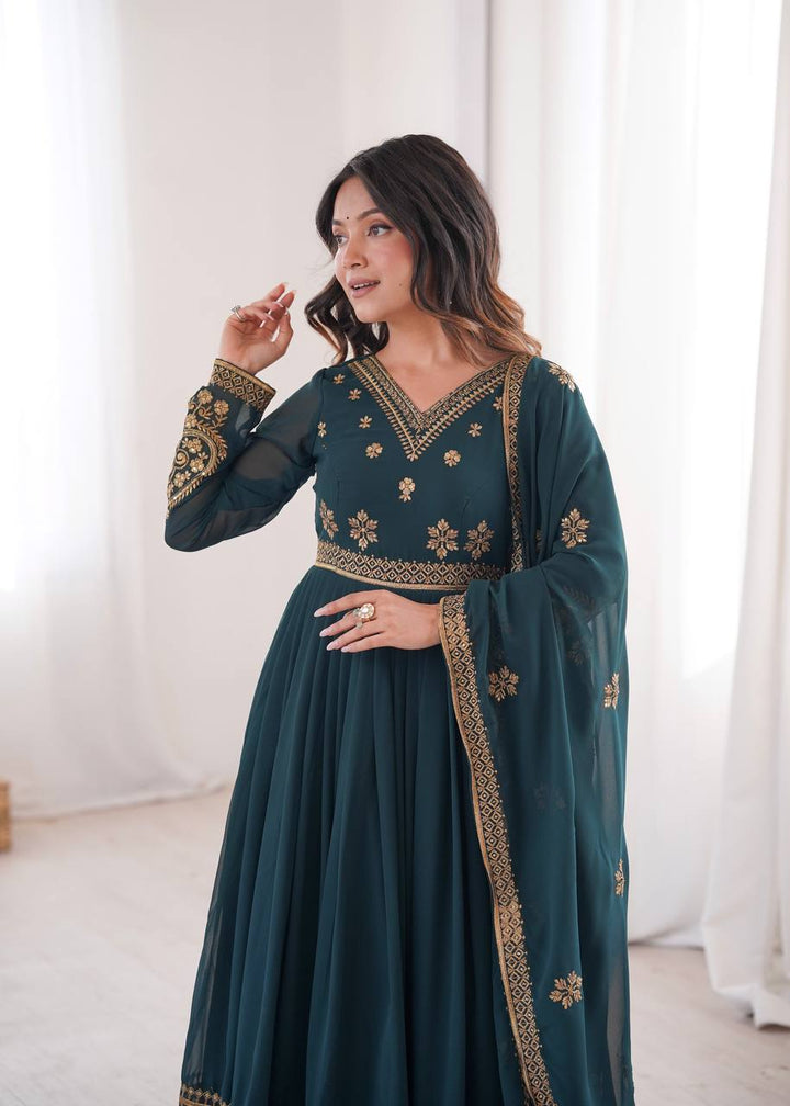 Rama Embroidered Faux Georgette Anarkali Suit