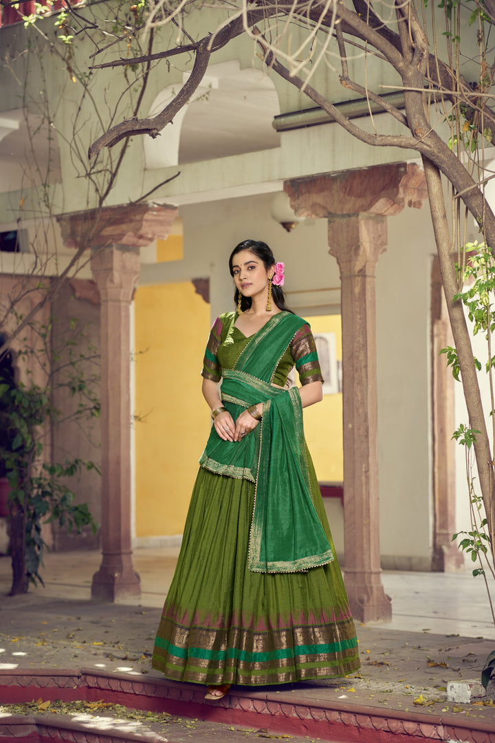 Parrot Green Color Zari Border Dyeable Silk Half Saree