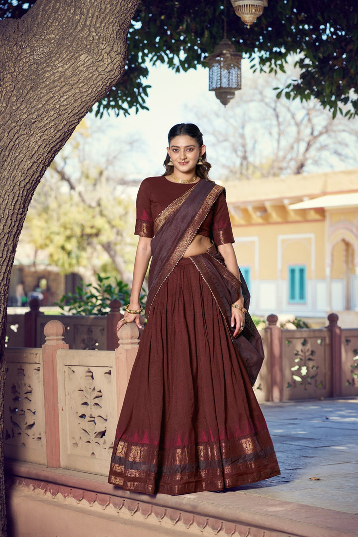 Maroon Color Zari Border Dyeable Silk Half Saree