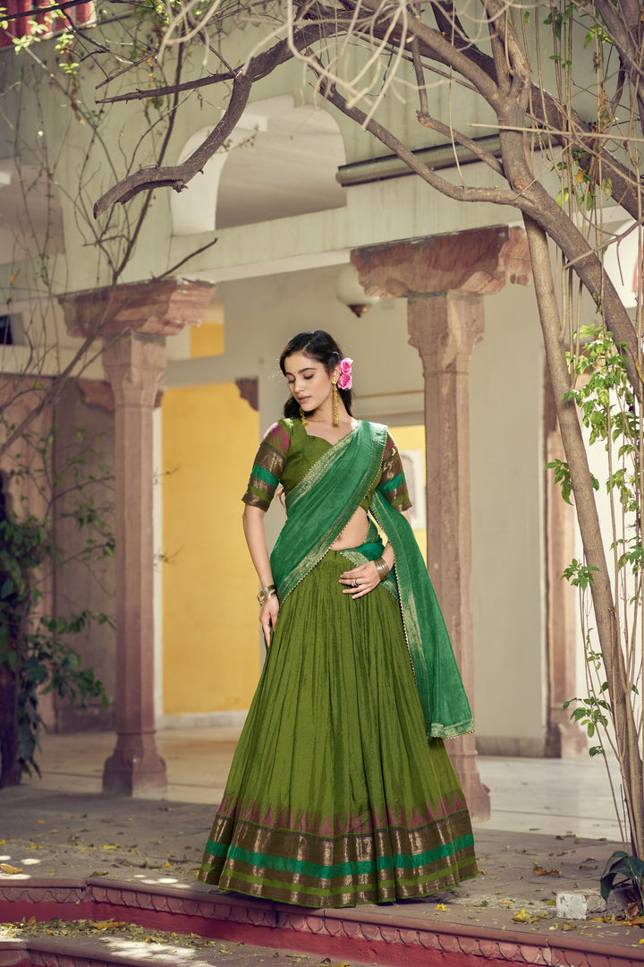 Parrot Green Color Zari Border Dyeable Silk Half Saree