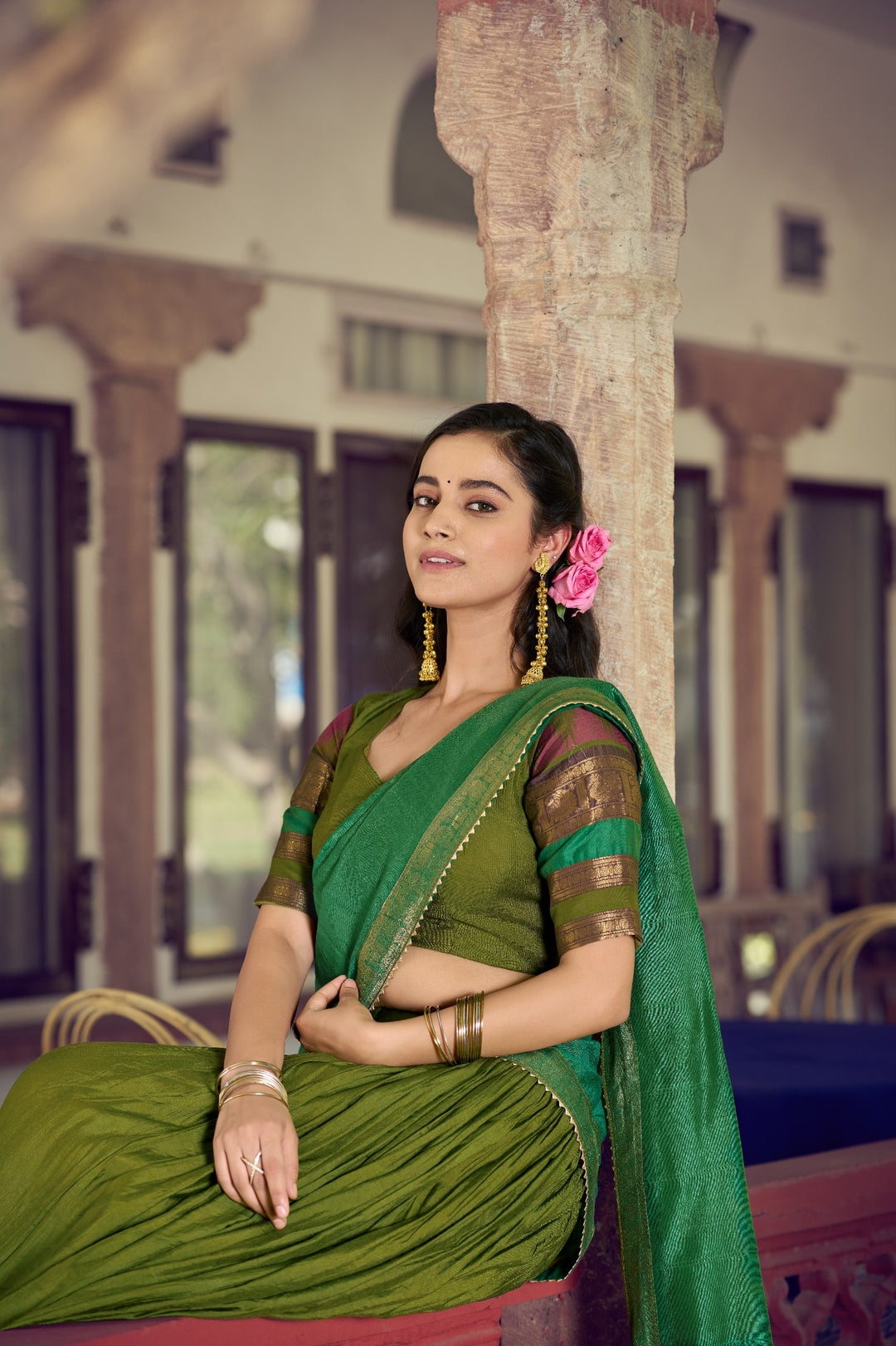Parrot Green Color Zari Border Dyeable Silk Half Saree