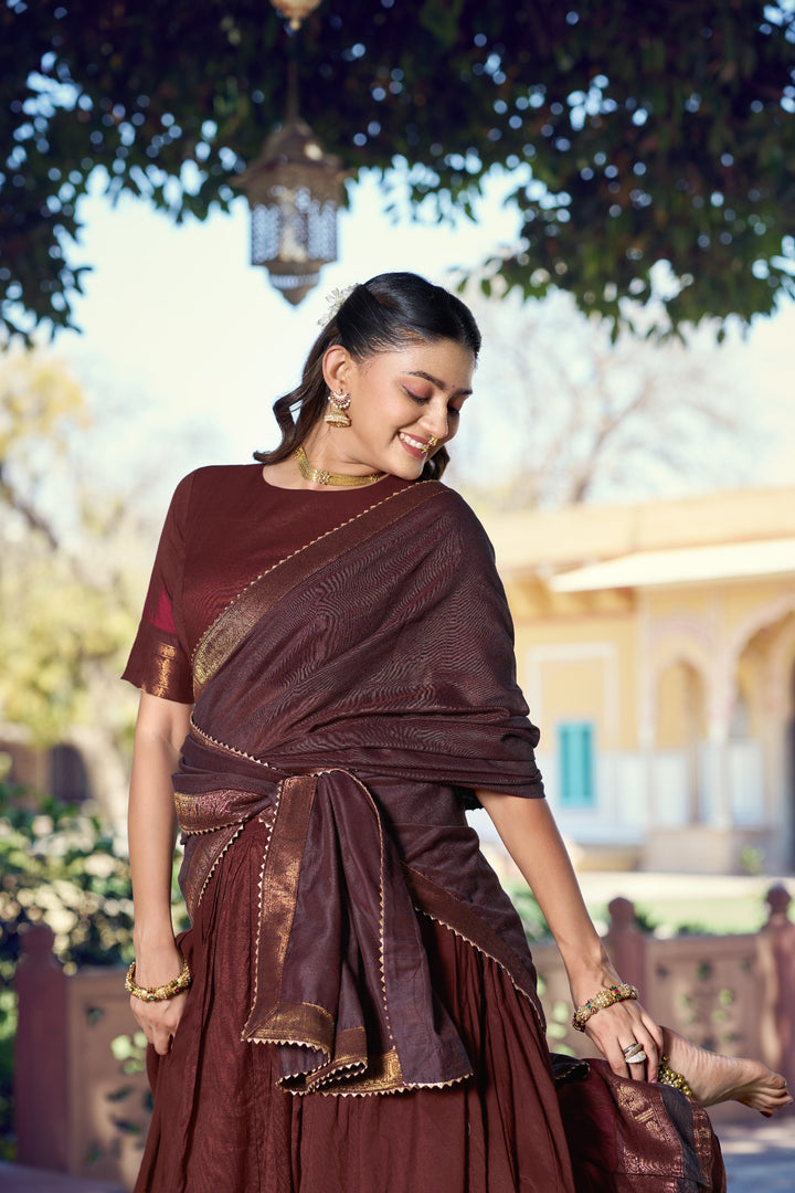 Maroon Color Zari Border Dyeable Silk Half Saree