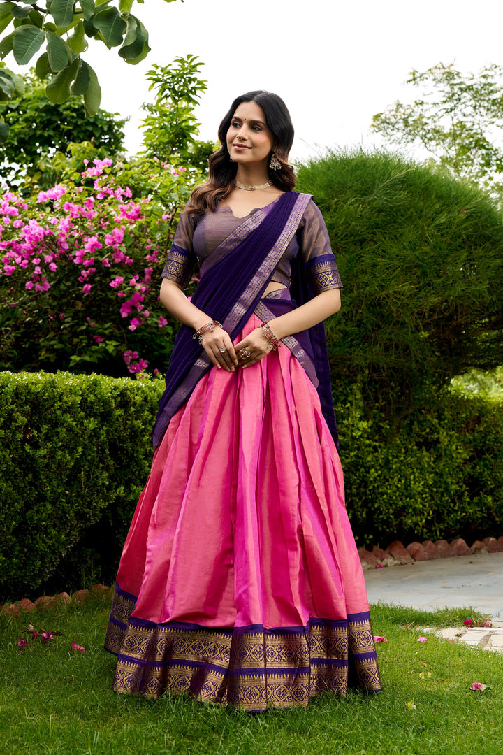 Designer Baby Pink Kanchipuram Half Saree