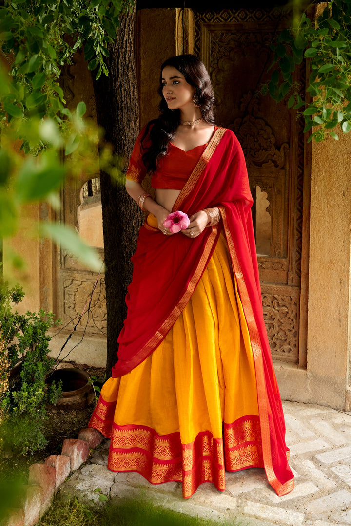 Designer Golden Yellow Kanchipuram Half Saree