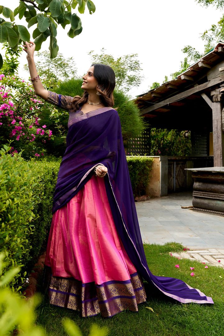 Designer Baby Pink Kanchipuram Half Saree