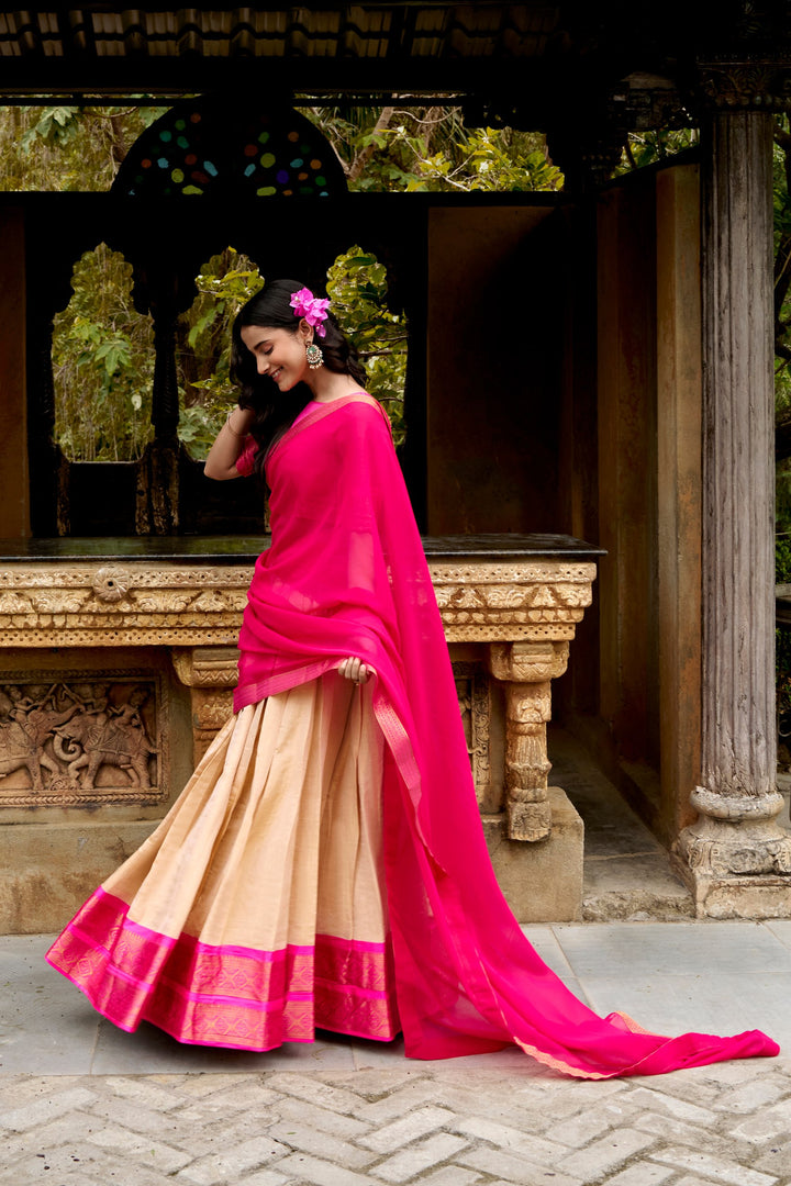 Designer Off-White Kanchipuram Half Saree
