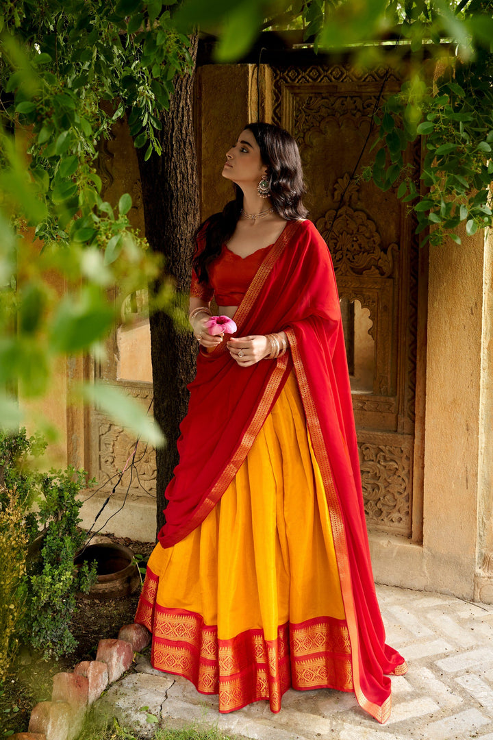 Designer Golden Yellow Kanchipuram Half Saree