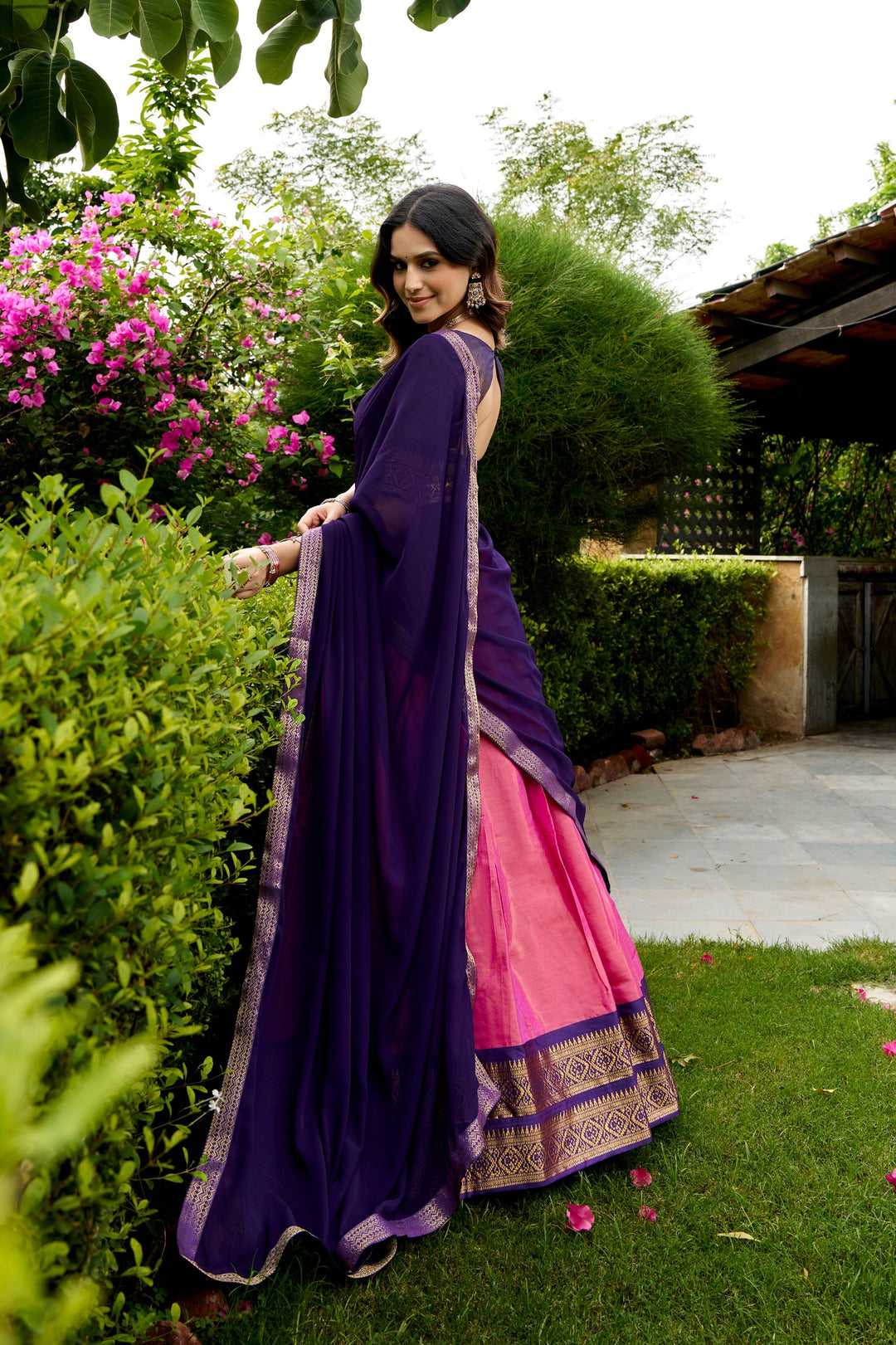 Designer Baby Pink Kanchipuram Half Saree