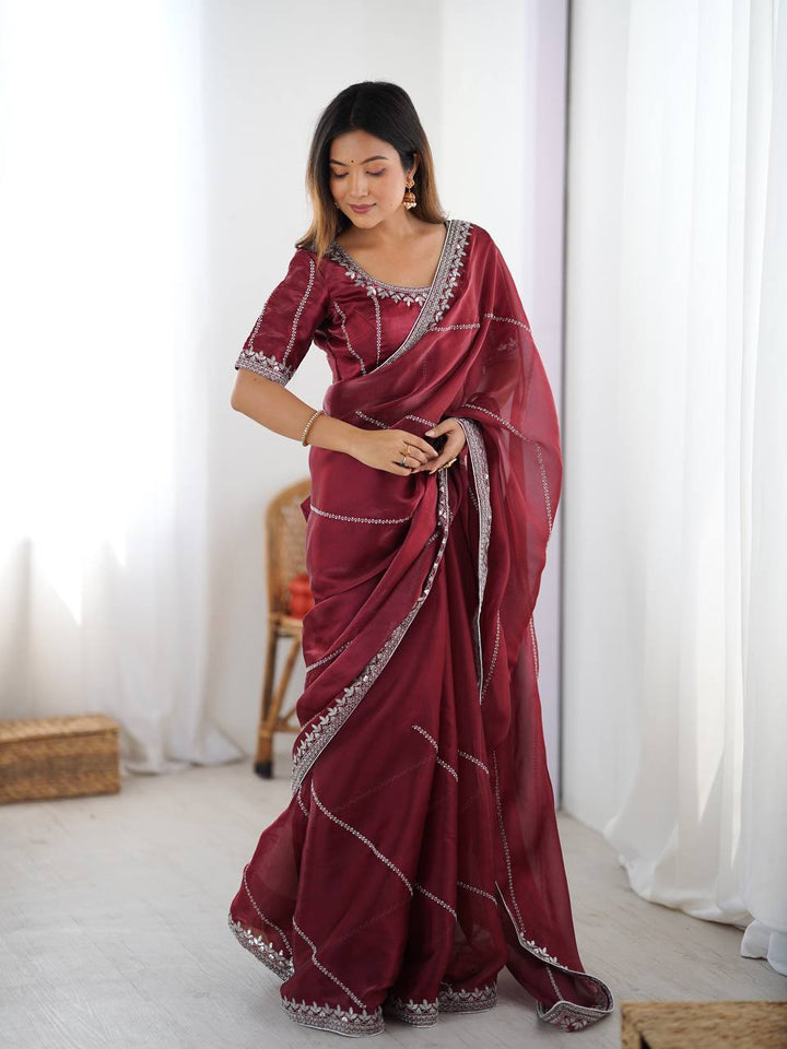 Maroon Color Embroidered JMC Silk Saree
