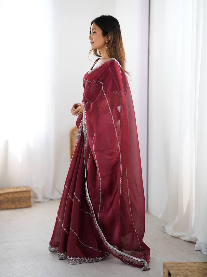 Maroon Color Embroidered JMC Silk Saree