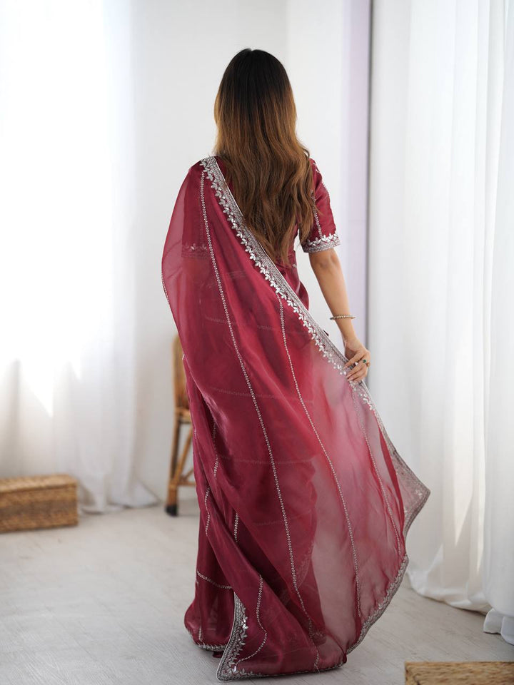Maroon Color Embroidered JMC Silk Saree