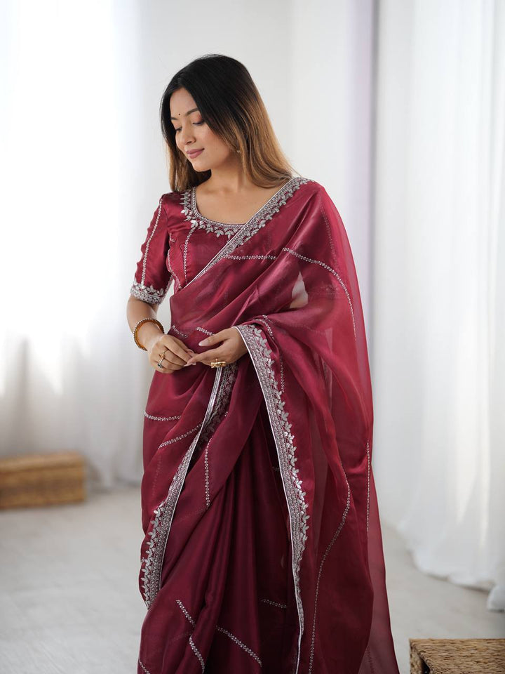 Maroon Color Embroidered JMC Silk Saree
