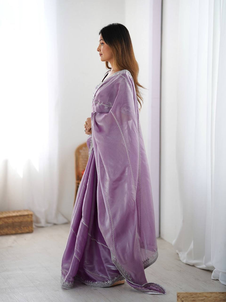 lavender Color Embroidered JMC Silk Saree