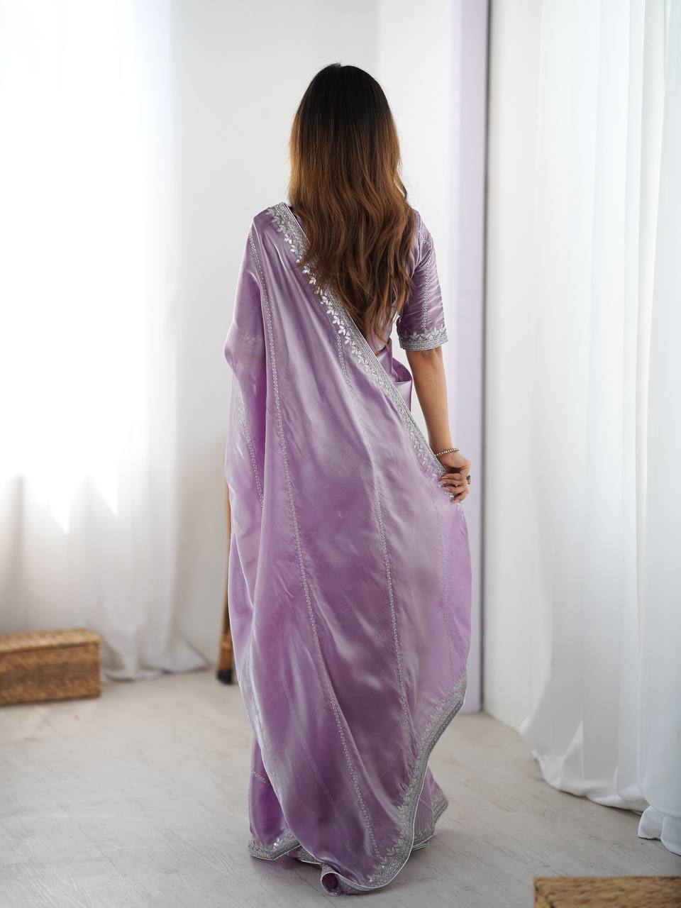 lavender Color Embroidered JMC Silk Saree