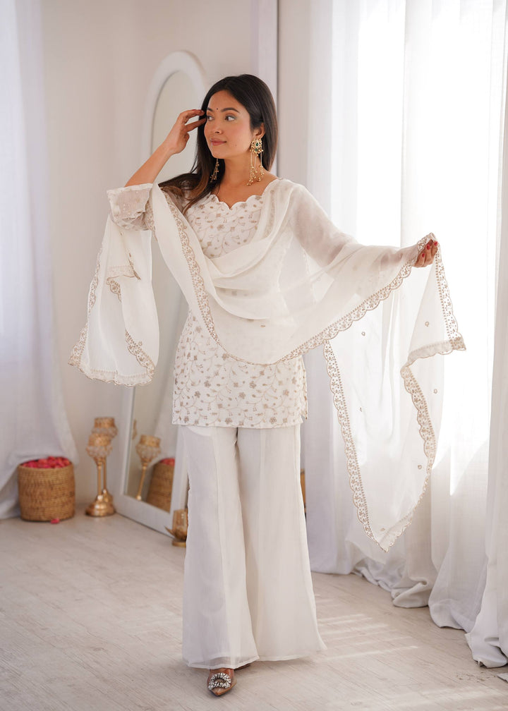 Off-White Embroidered Pakistani Style Sharara Suit