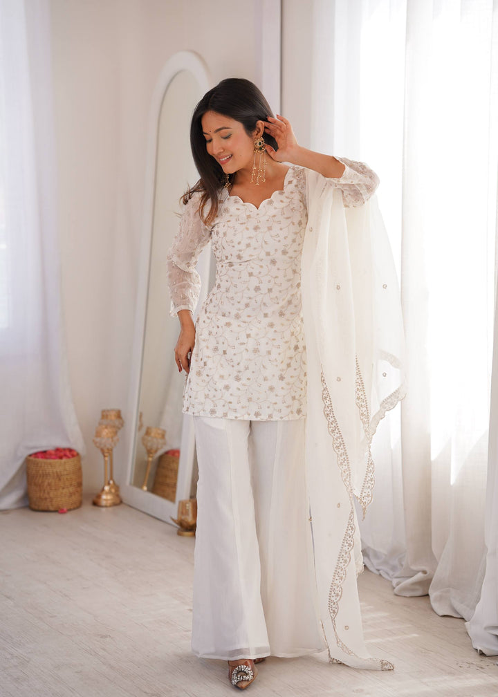 Off-White Embroidered Pakistani Style Sharara Suit