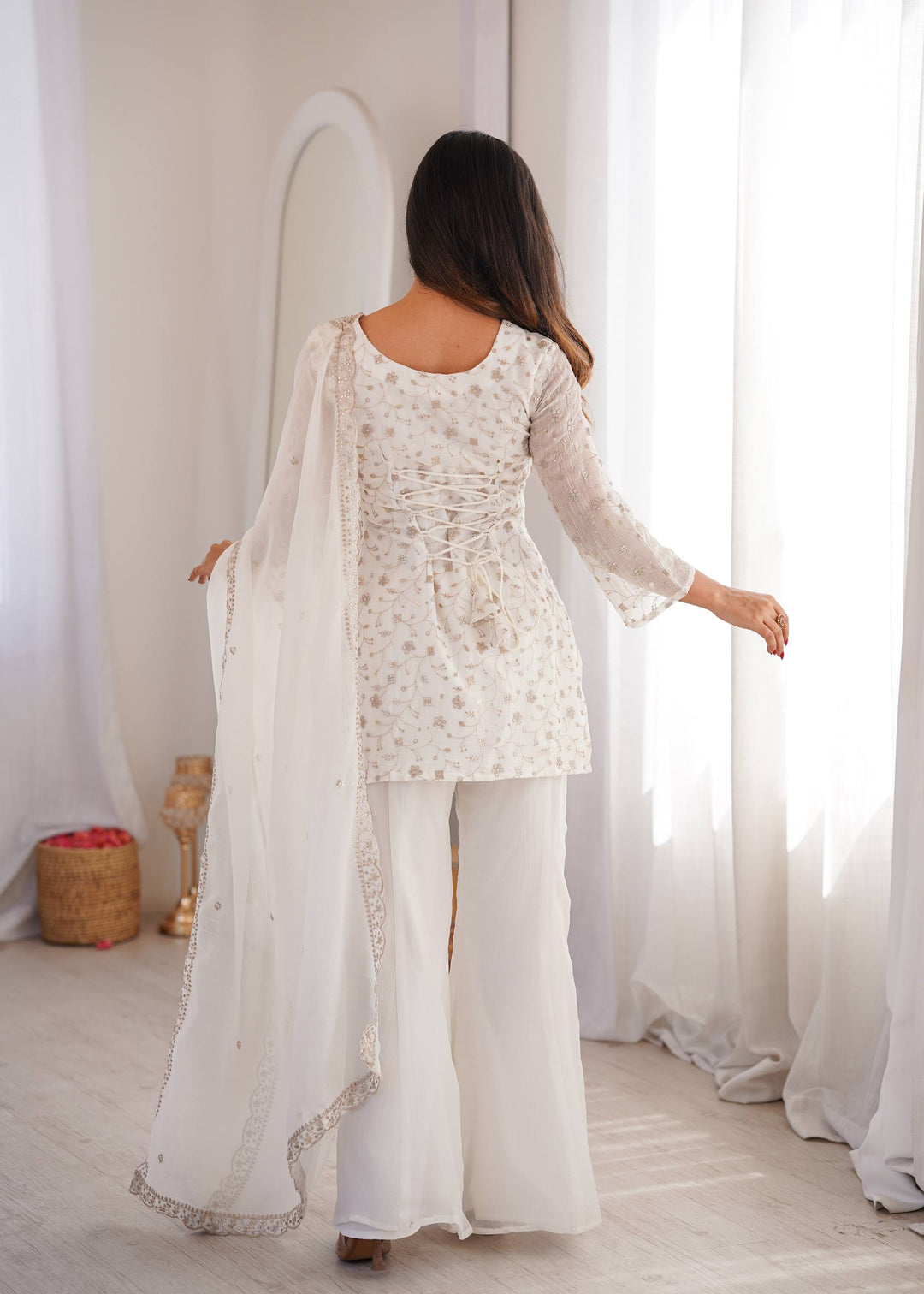 Off-White Embroidered Pakistani Style Sharara Suit
