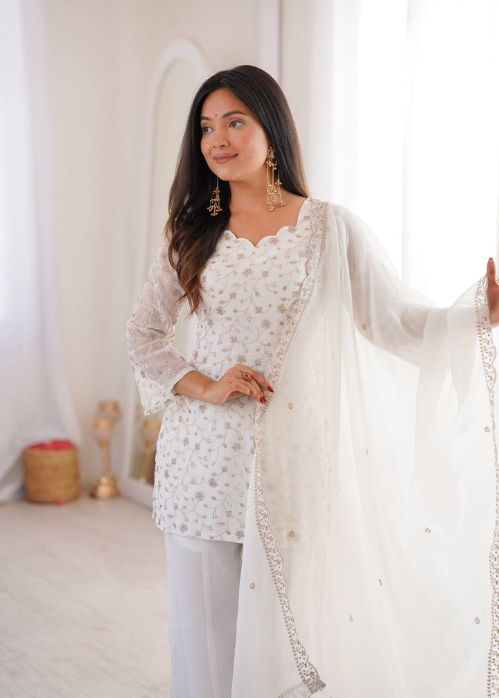 Off-White Embroidered Pakistani Style Sharara Suit