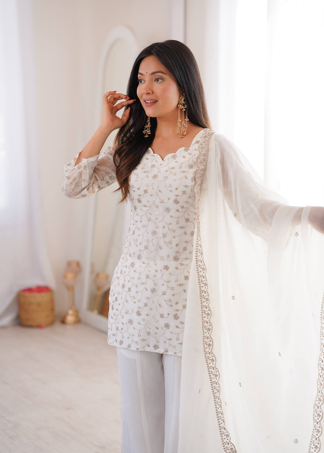 Off-White Embroidered Pakistani Style Sharara Suit