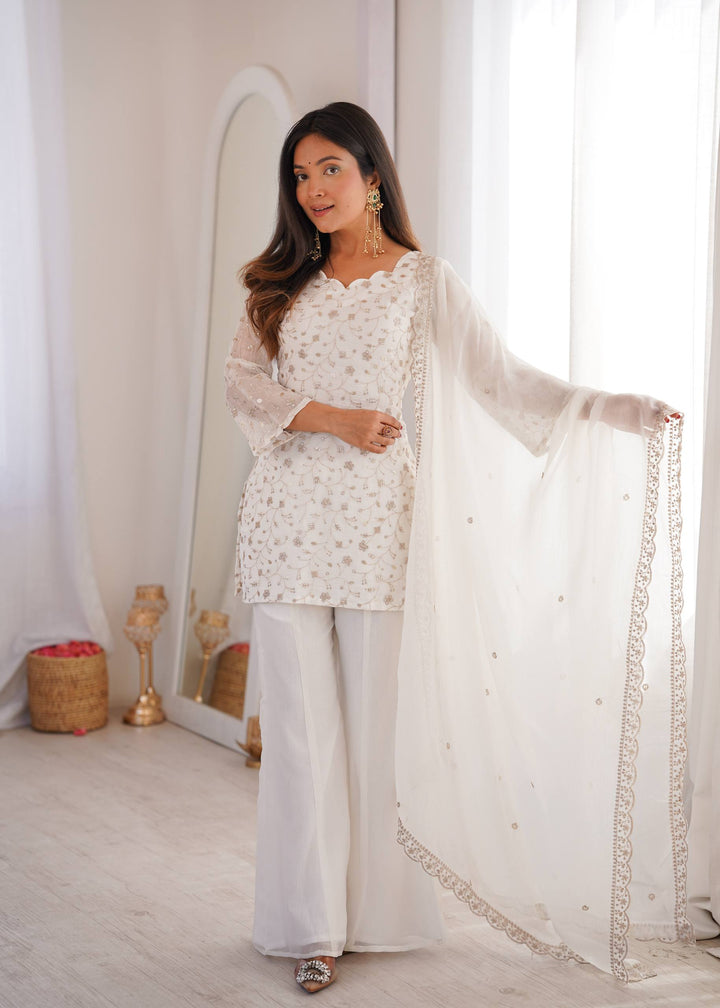 Off-White Embroidered Pakistani Style Sharara Suit