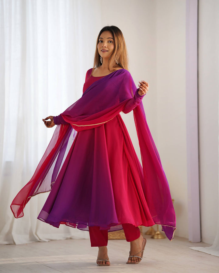 Magenta Pink And Purple Dual Tone Ombre Flared Anarkali Suit