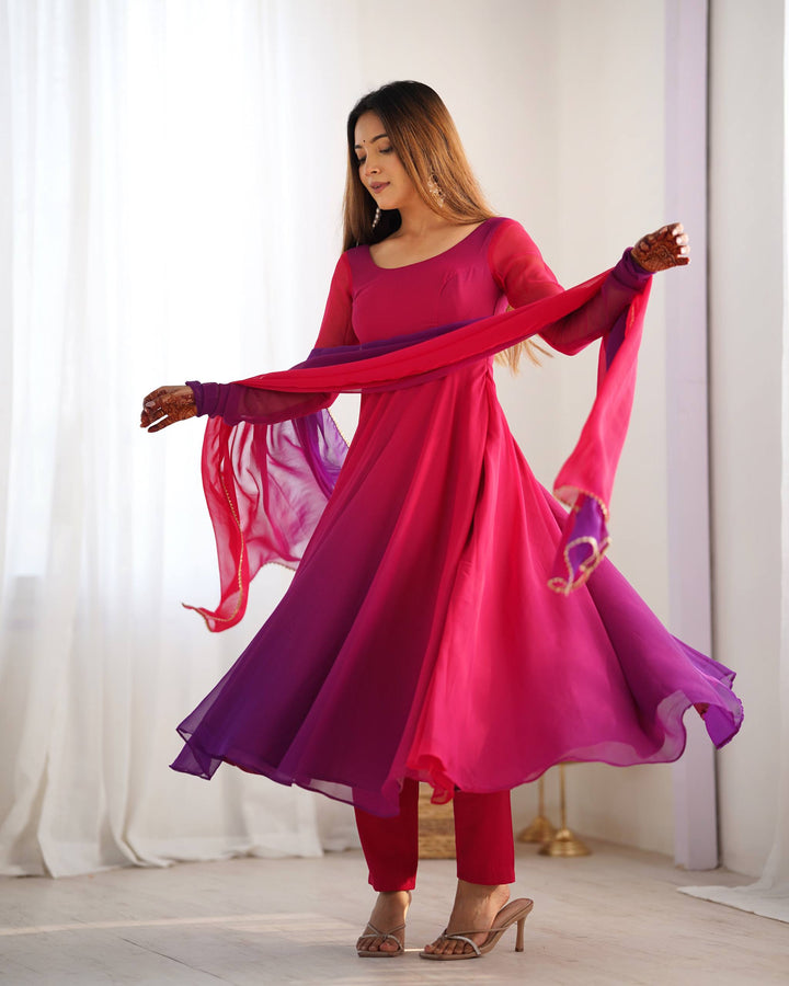 Magenta Pink And Purple Dual Tone Ombre Flared Anarkali Suit