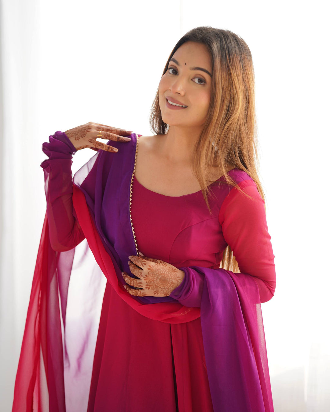 Magenta Pink And Purple Dual Tone Ombre Flared Anarkali Suit