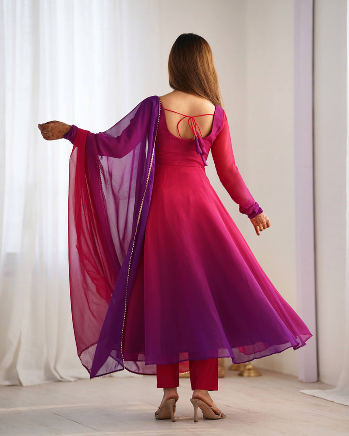 Magenta Pink And Purple Dual Tone Ombre Flared Anarkali Suit