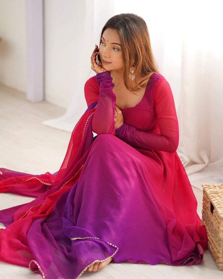 Magenta Pink And Purple Dual Tone Ombre Flared Anarkali Suit