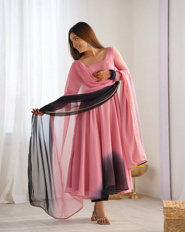 Blush Pink And Black Dual Tone Flared Ombre Anarkali Suit