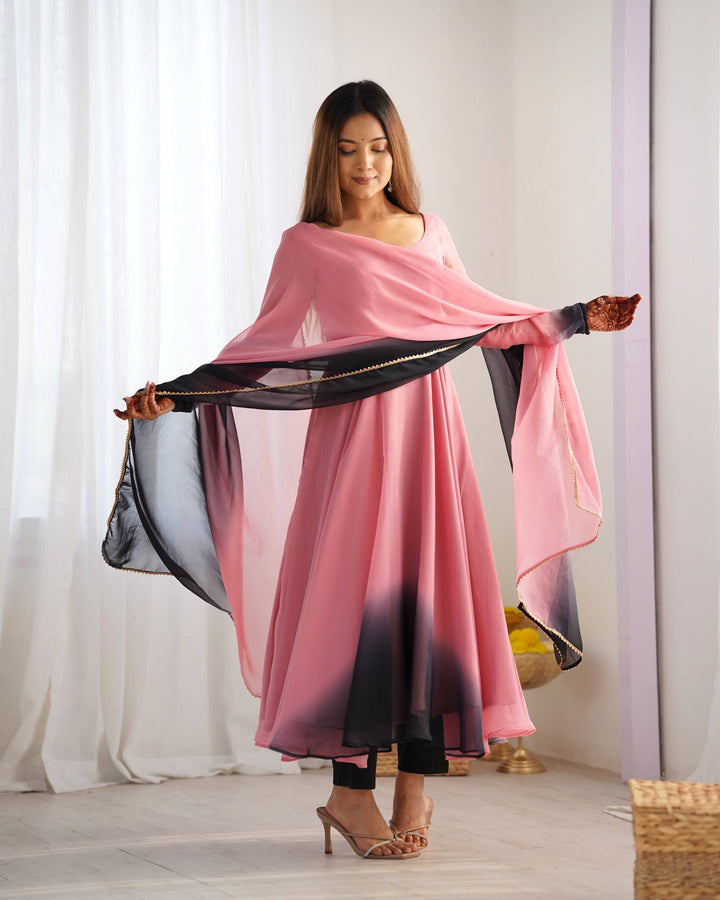 Blush Pink And Black Dual Tone Flared Ombre Anarkali Suit