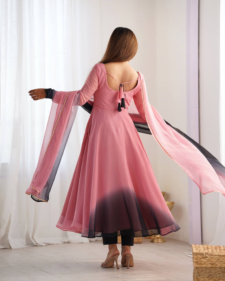 Blush Pink And Black Dual Tone Flared Ombre Anarkali Suit