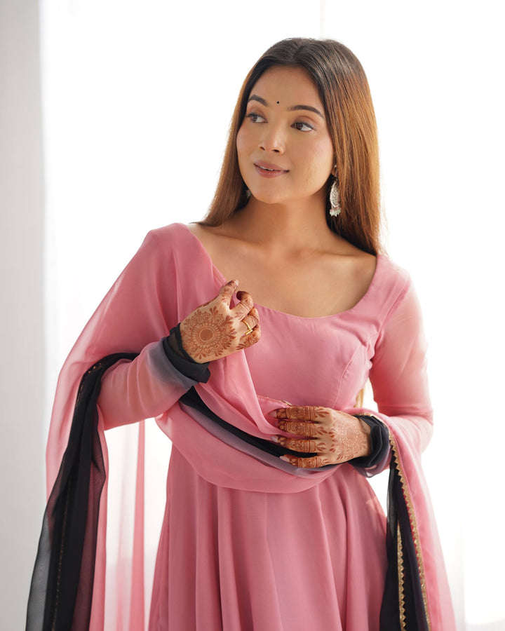 Blush Pink And Black Dual Tone Flared Ombre Anarkali Suit