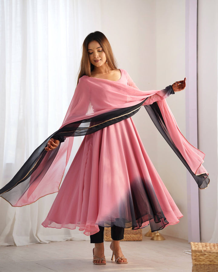 Blush Pink And Black Dual Tone Flared Ombre Anarkali Suit