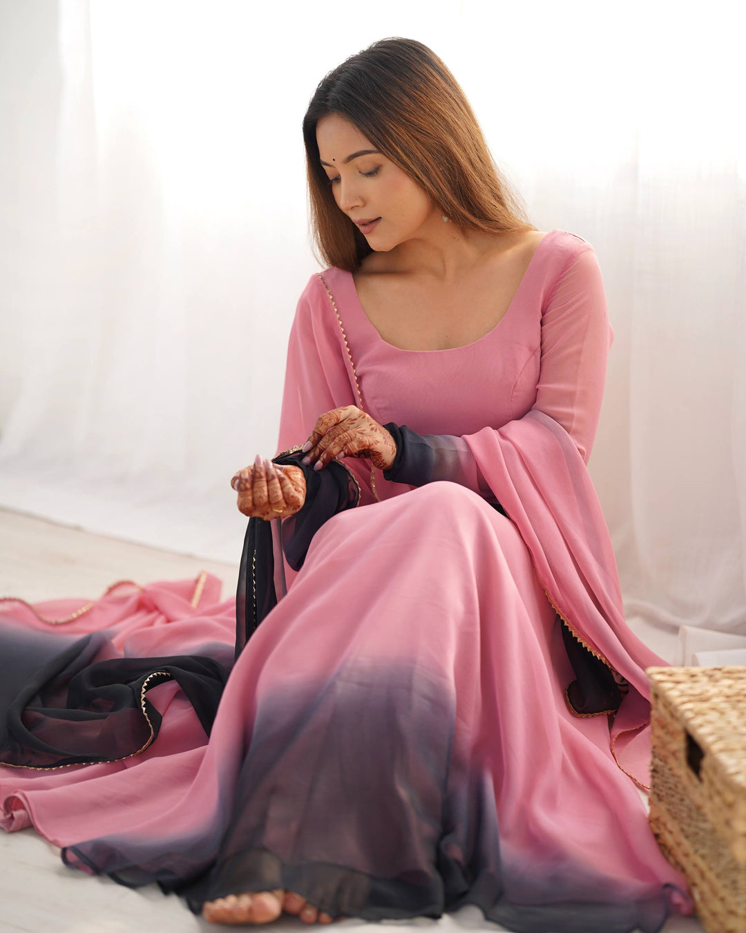 Blush Pink And Black Dual Tone Flared Ombre Anarkali Suit