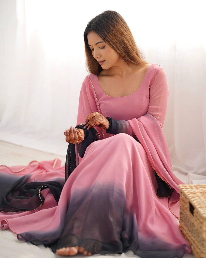 Blush Pink And Black Dual Tone Flared Ombre Anarkali Suit