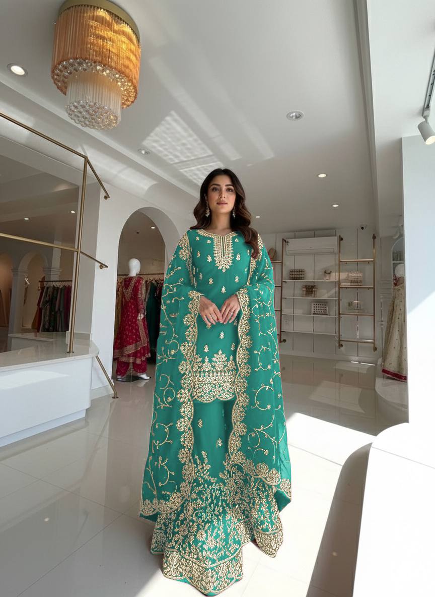 8 Color Embroidered GMY Silk Palazzo Suit