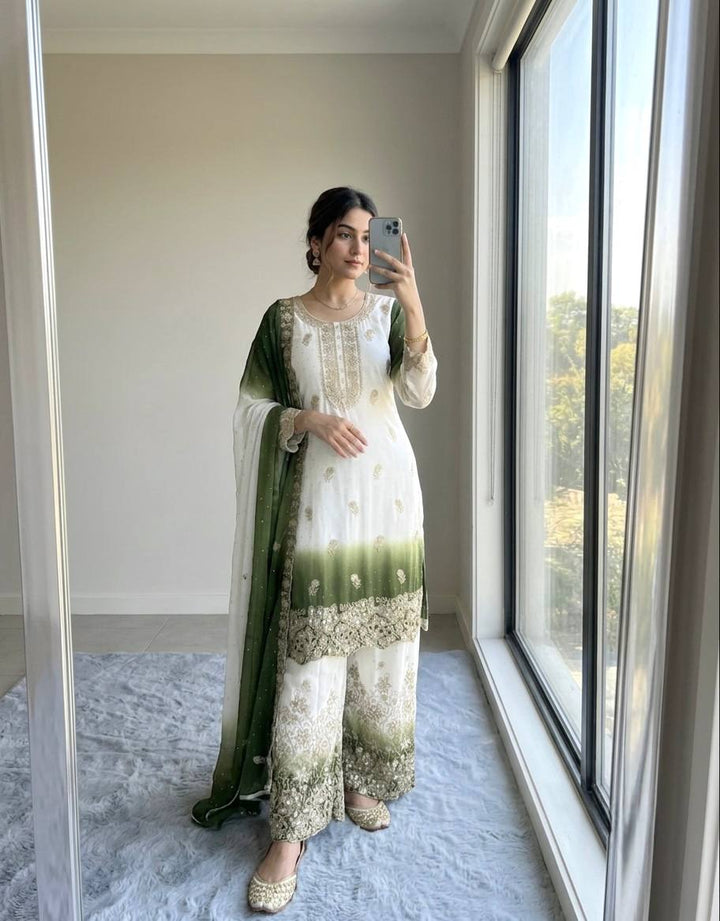 4 Color Ombre Gold Zari Embroidered Palazzo Suit