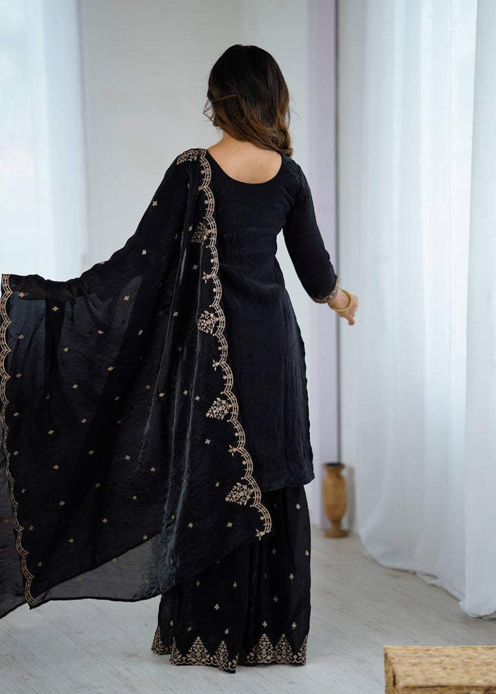 Black Gold Zari Embroidered Sharara Suit