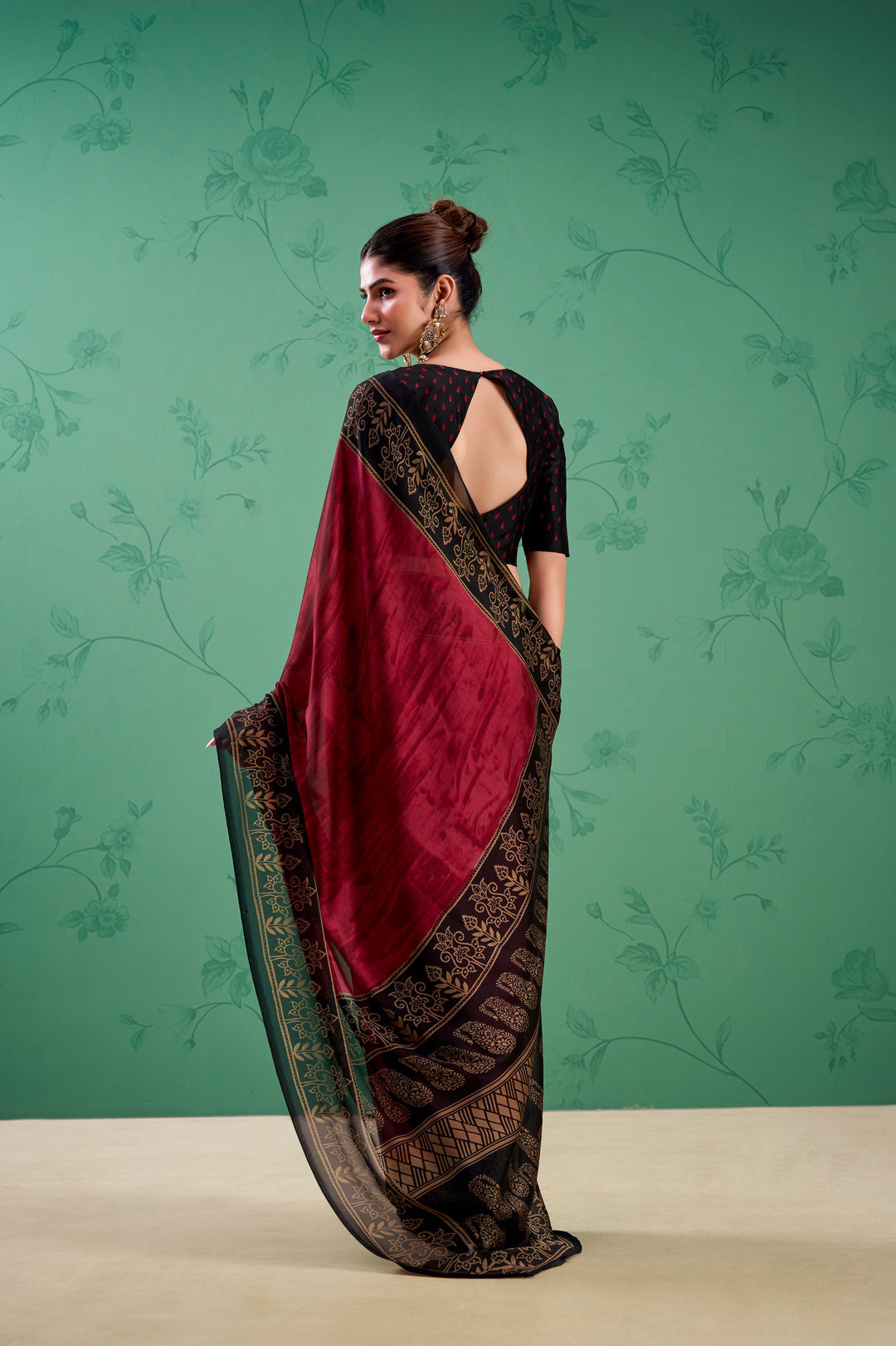 Maroon Color Paisley Printed Silk Saree