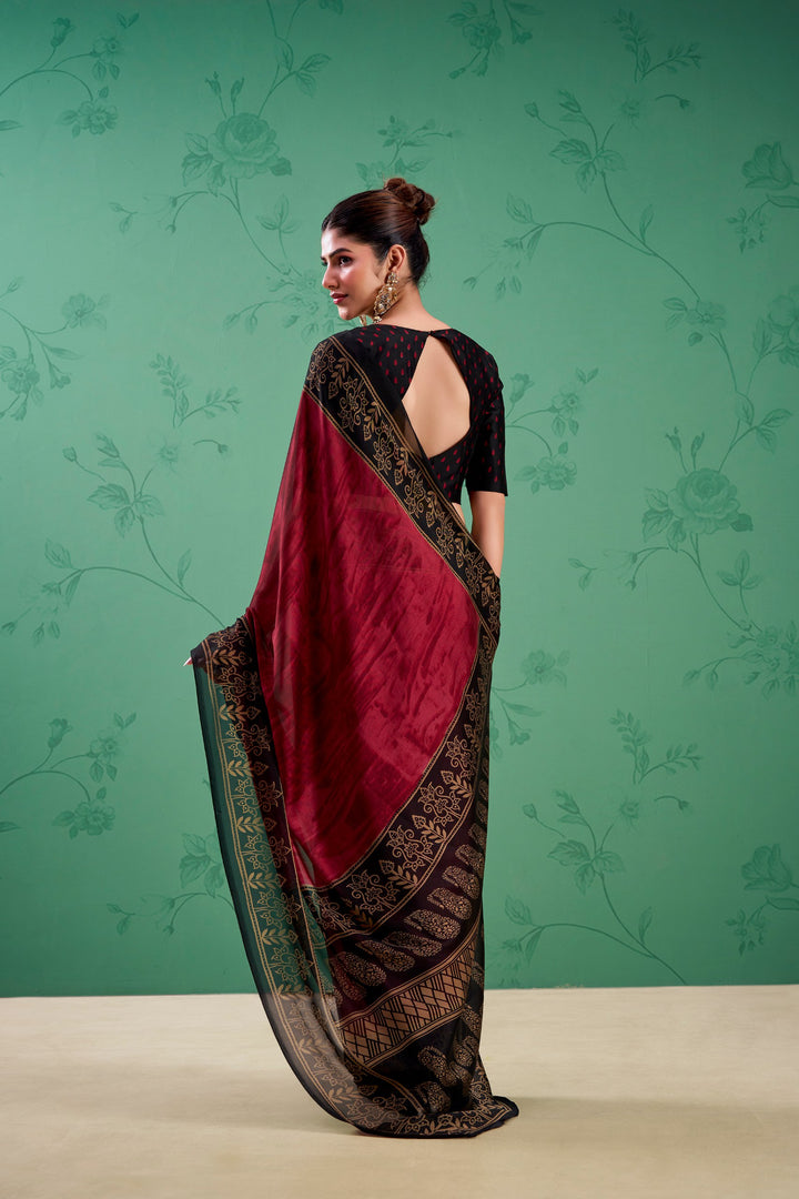 Maroon Color Paisley Printed Silk Saree