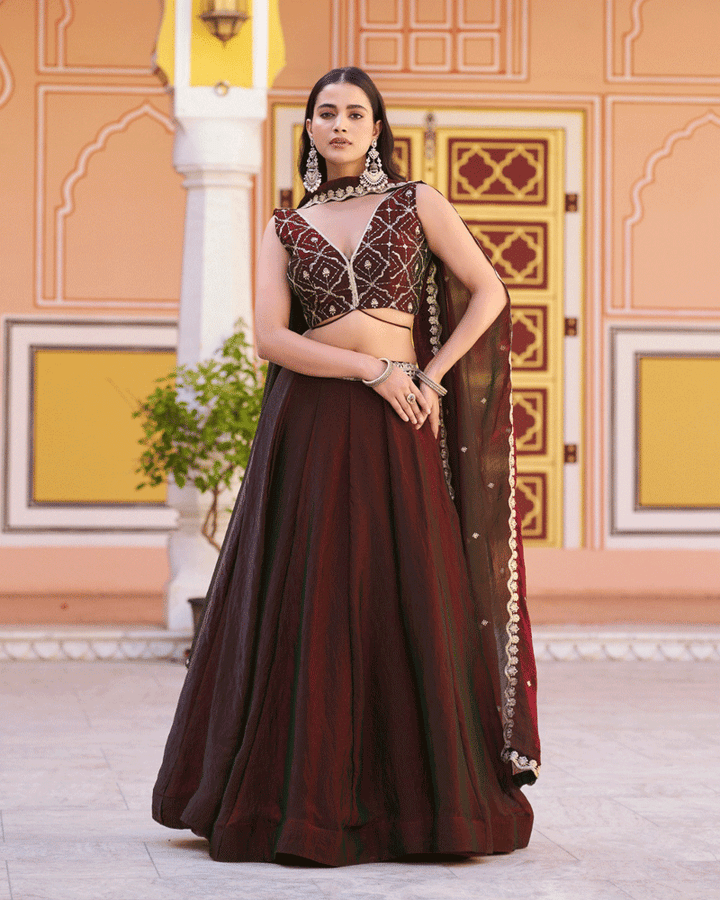 Maroon Color Embroidered Embellished Lehenga Choli