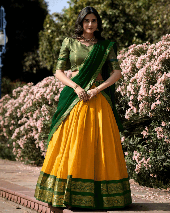 Designer Yellow Kanchipuram Half Saree