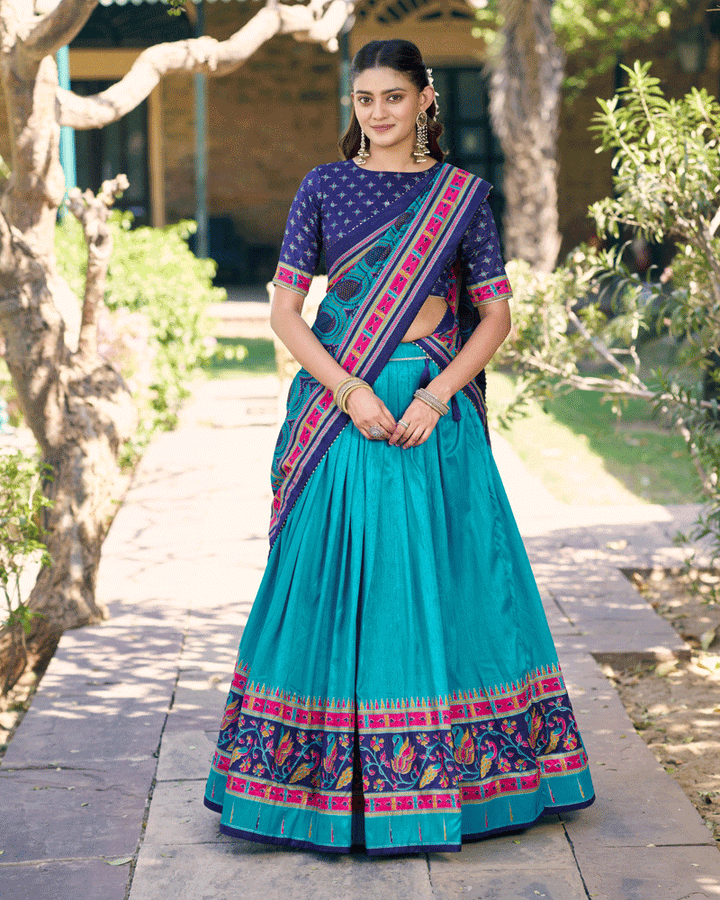 Elegant Sky Blue Color Printed Traditional Lehenga Choli Set