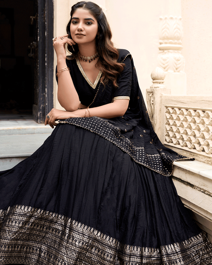 Classic Black Color Pure Chanderi Lehenga Choli