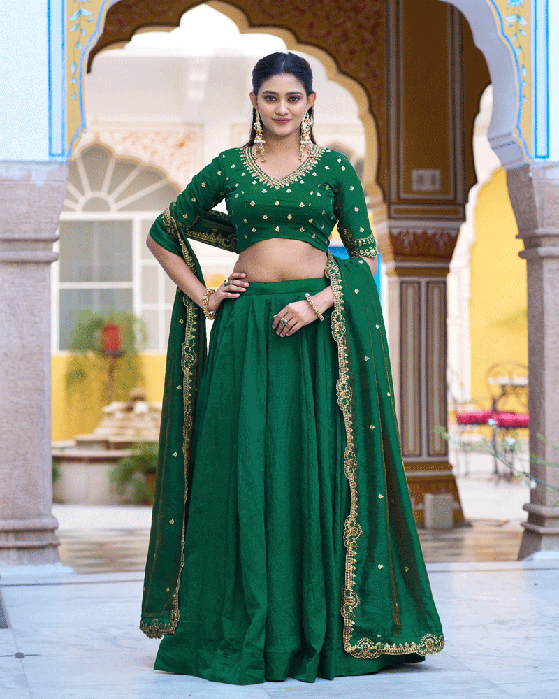Peacock Green Color NC Silk Designer Lehenga Choli Set
