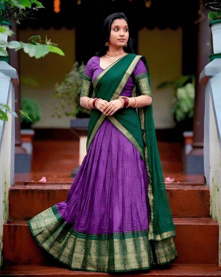 Designer Purple Color Dola Silk Half Saree