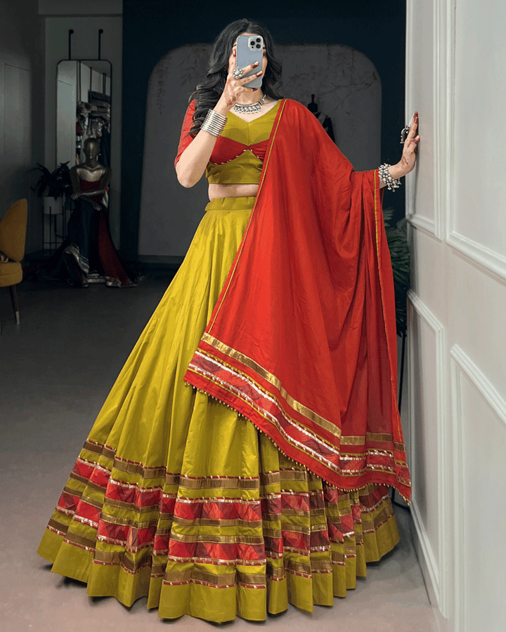 Mustard Yellow And Red Color Traditional Lehenga Choli Set