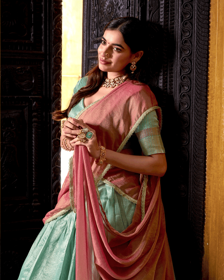 Graceful Sky Blue Color Dupion Silk Half Saree
