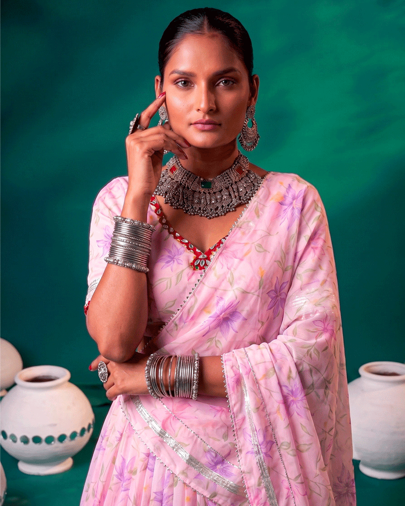 Baby Pink Color Floral Printed Designer Lehenga Set